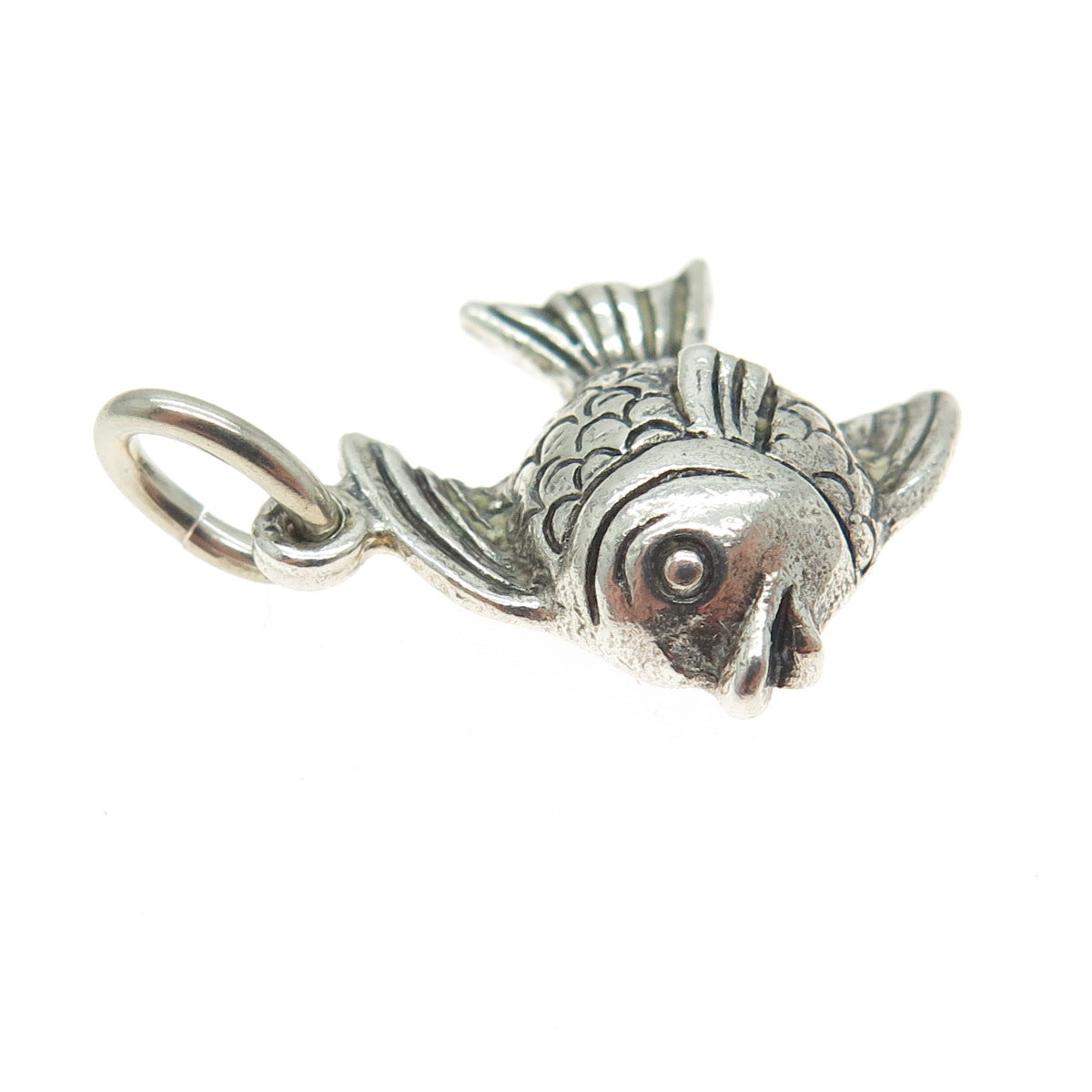 925 Sterling Silver Vintage Fish 3D Charm Pendant