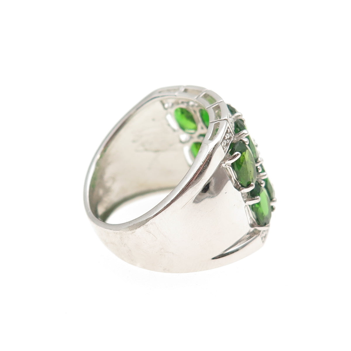 925 Sterling Silver Real Oval-Cut Peridot Cluster Ring Size 7.25