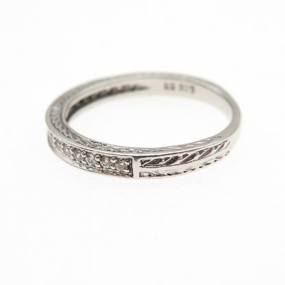 925 Sterling Silver Round-Cut C Z Half Eternity Stackable Band Ring Size 7