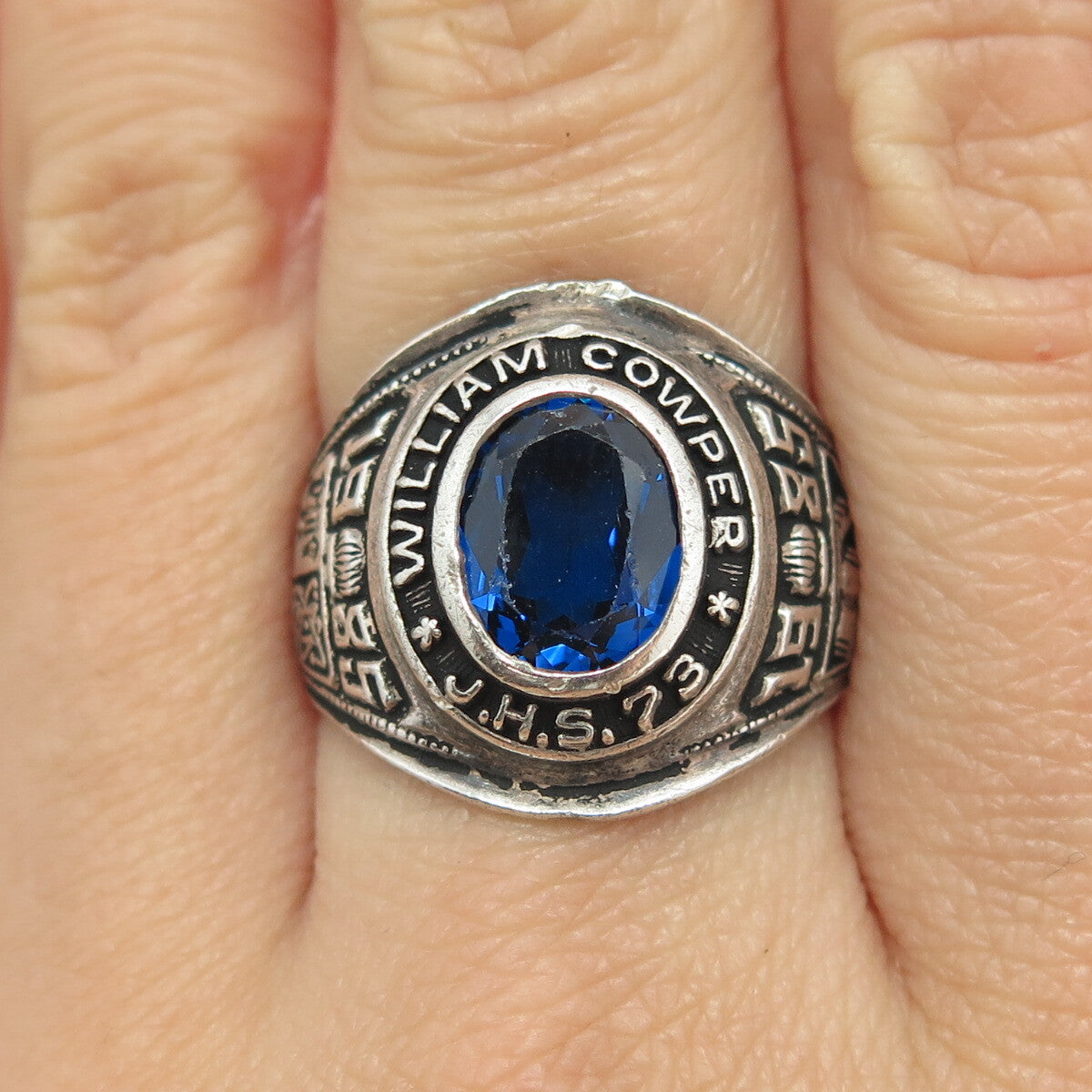 REED 925 Sterling Silver Vintage 1985 Glass William Cowper School 73 Ring Size 9