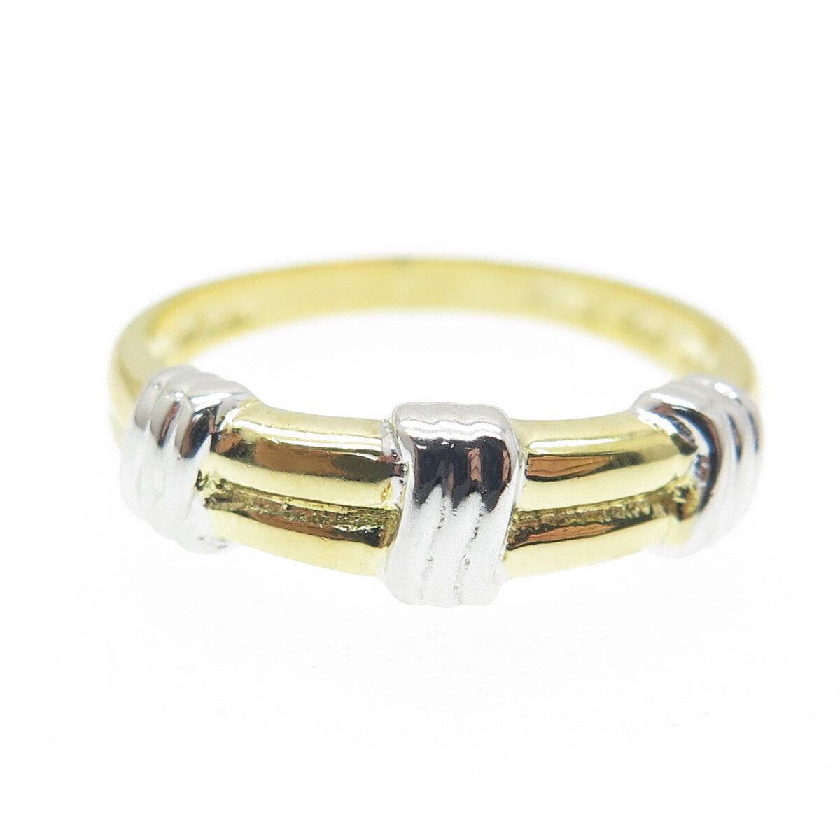 SMK 925 Sterling Silver 2-Tone Ribbed Ring Size 7