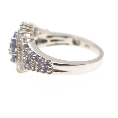 Chuck Clemency 925 Sterling Silver Real Tanzanite & White Topaz Ring Size 8.25