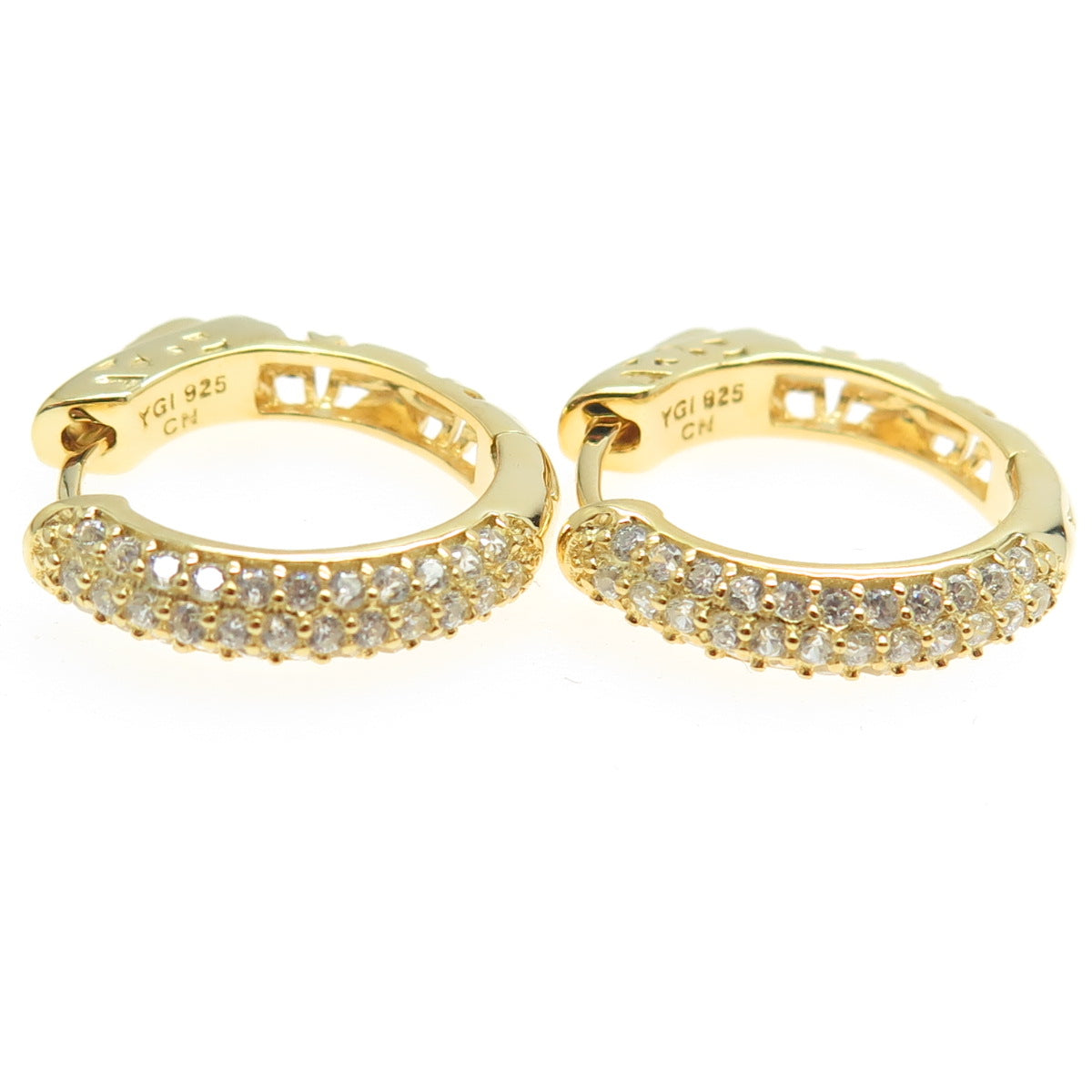 925 Sterling Silver Gold Plated Round-Cut C Z Hoop Earrings