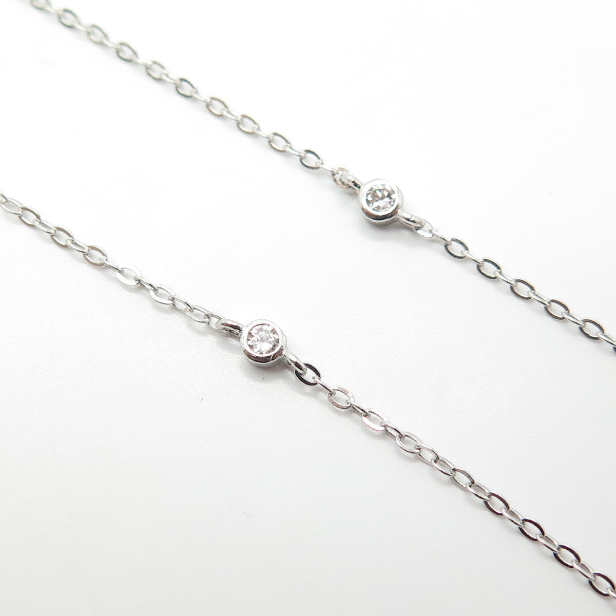925 Sterling Silver Pave C Z Heart Rolo Chain Necklace 16"