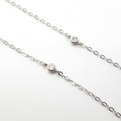 925 Sterling Silver Pave C Z Heart Rolo Chain Necklace 16"