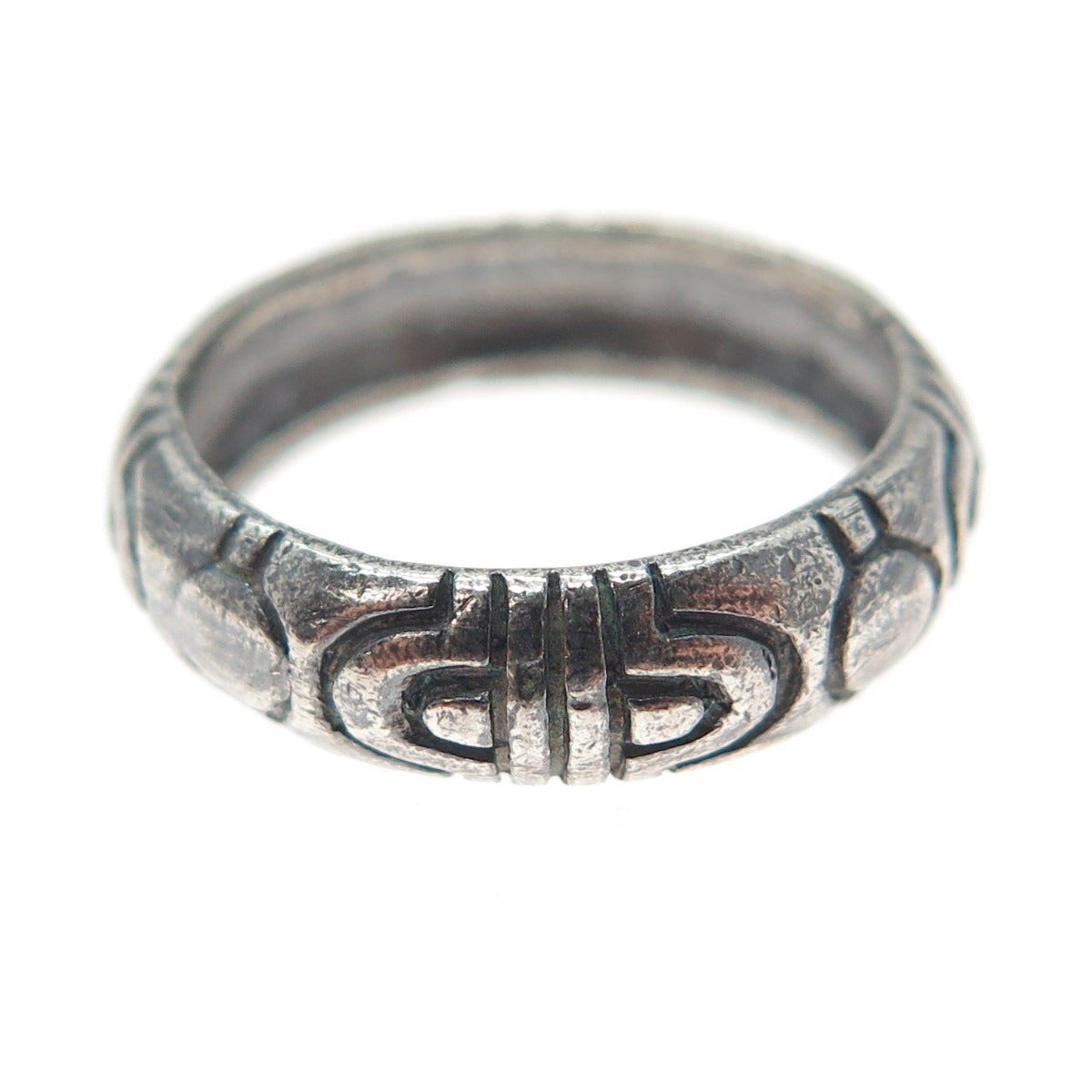 925 Sterling Silver Vintage Runic Symbol Oxidized Band Ring Size 6