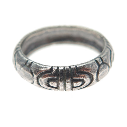 925 Sterling Silver Vintage Runic Symbol Oxidized Band Ring Size 6