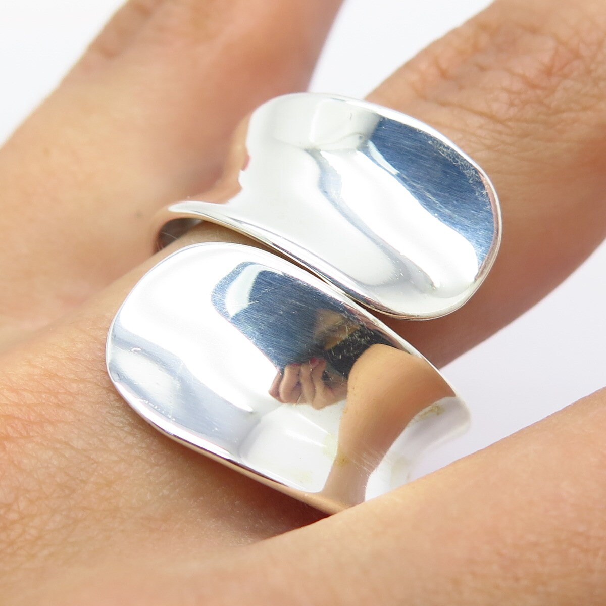 925 Sterling Silver Vintage Mexico Modernist Overlap Ring Size 10.75