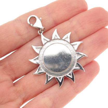 925 Sterling Silver Vintage Sun Face Lobster Lock Clasp Oxidized Pendant