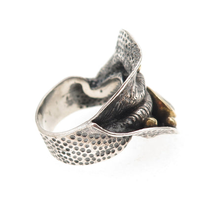 925 Sterling Silver 2-Tone Vintage C Z Modernist Oxidized Ring Size 8
