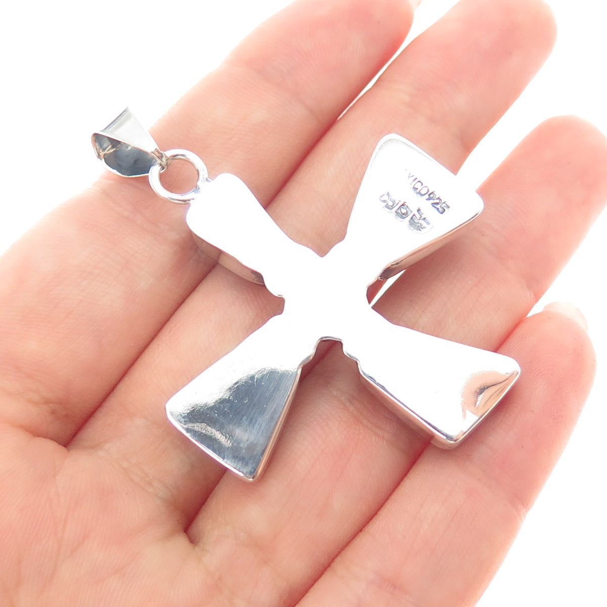 925 Sterling Vintage HOB Mexico Real Pearl & Faux Amber Modernist Cross Pendant