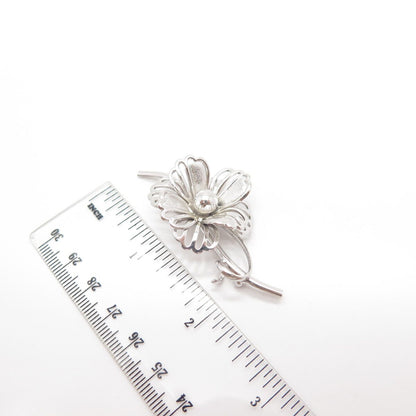 925 Sterling Silver Vintage Forstner Floral Pin Brooch