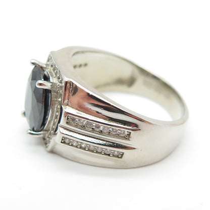 925 Sterling Silver Real Hematite & Round-Cut C Z Ring Size 8.25