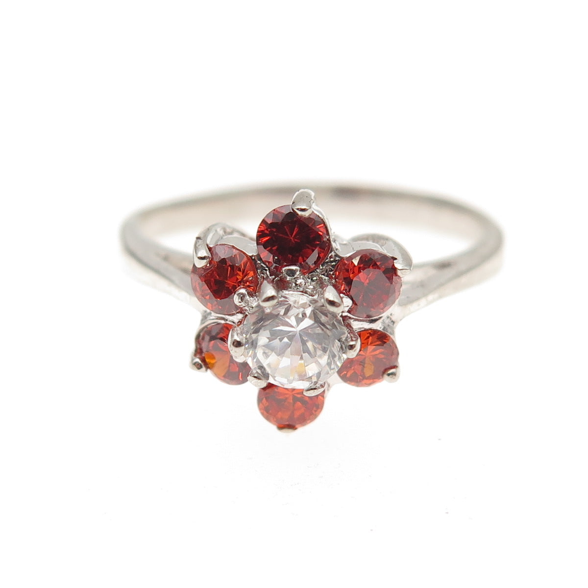 925 Sterling Silver Round-Cut Imperial & White C Z Ring Size 7