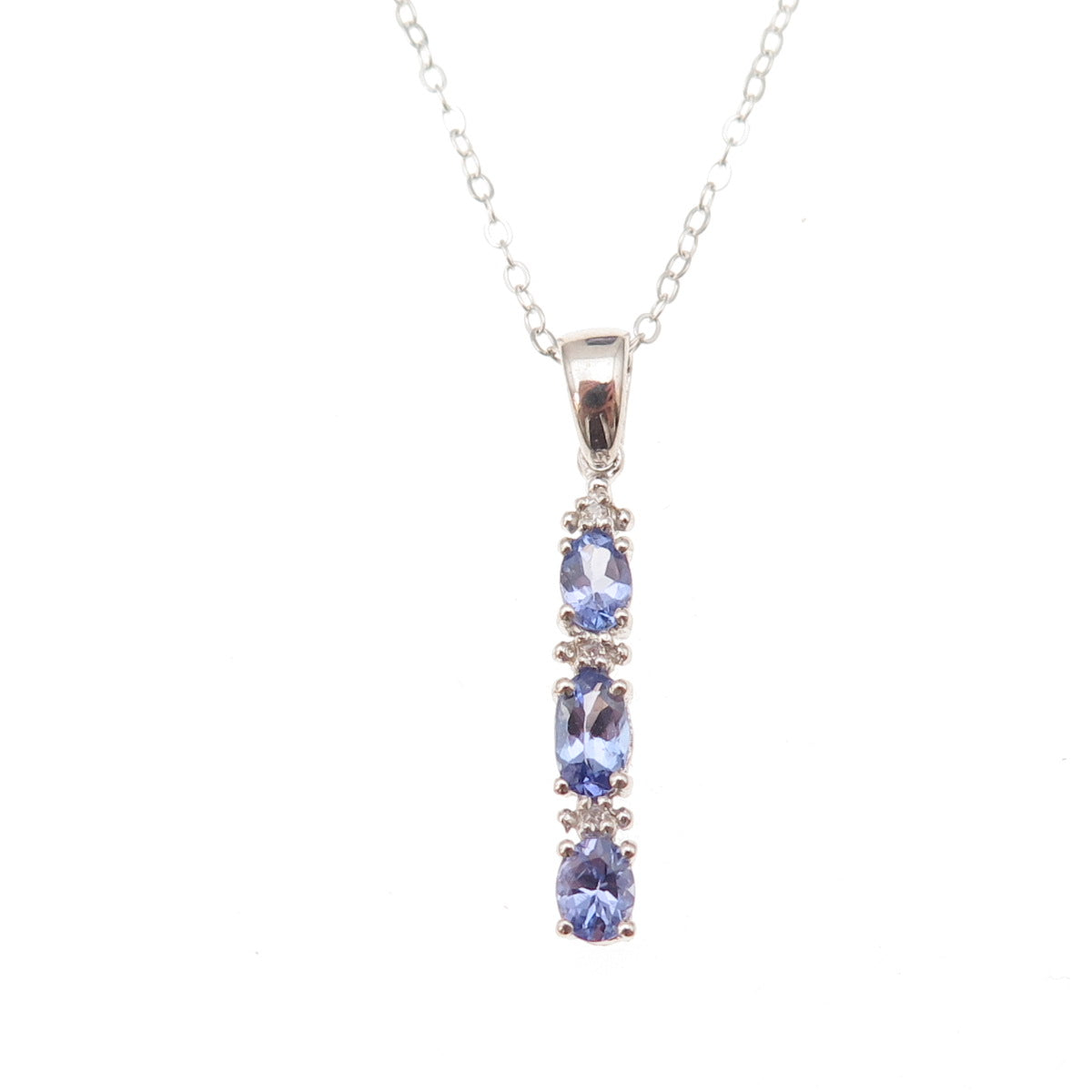 Chuck Clemency 925 Sterling Silver Real Tanzanite White Topaz Chain Necklace 20"