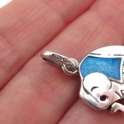 925 Sterling Silver Vintage Italy Enamel Elephant Charm Pendant