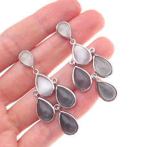 925 Sterling Silver Real Cat's Eye Teardrop Cluster Dangle Earrings
