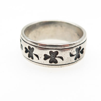 PETER STONE 925 Sterling Silver Vintage Lucky Clover Oxidized Band Ring Size 8