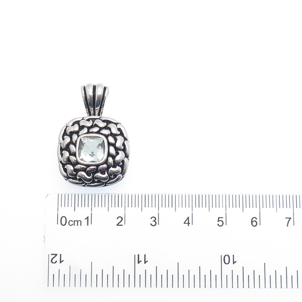FADO 925 Sterling Silver Vintage Dublin Real Green Amethyst Modernist Pendant
