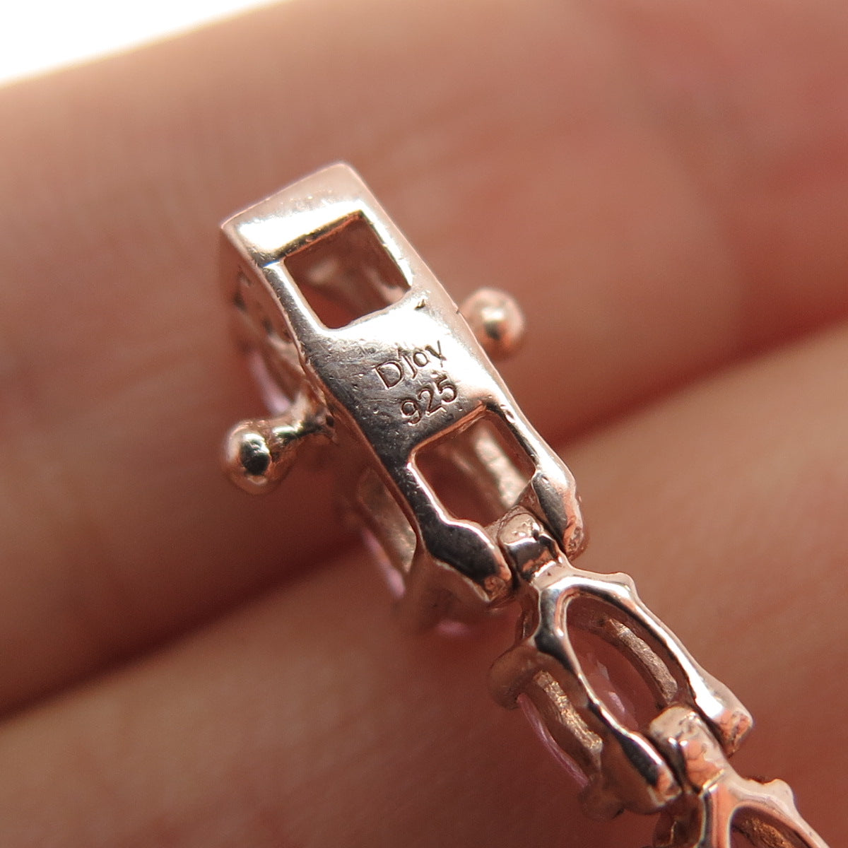 D'JOY 925 Sterling Silver Rose Gold Plated Real Pink Amethyst Bracelet 8"