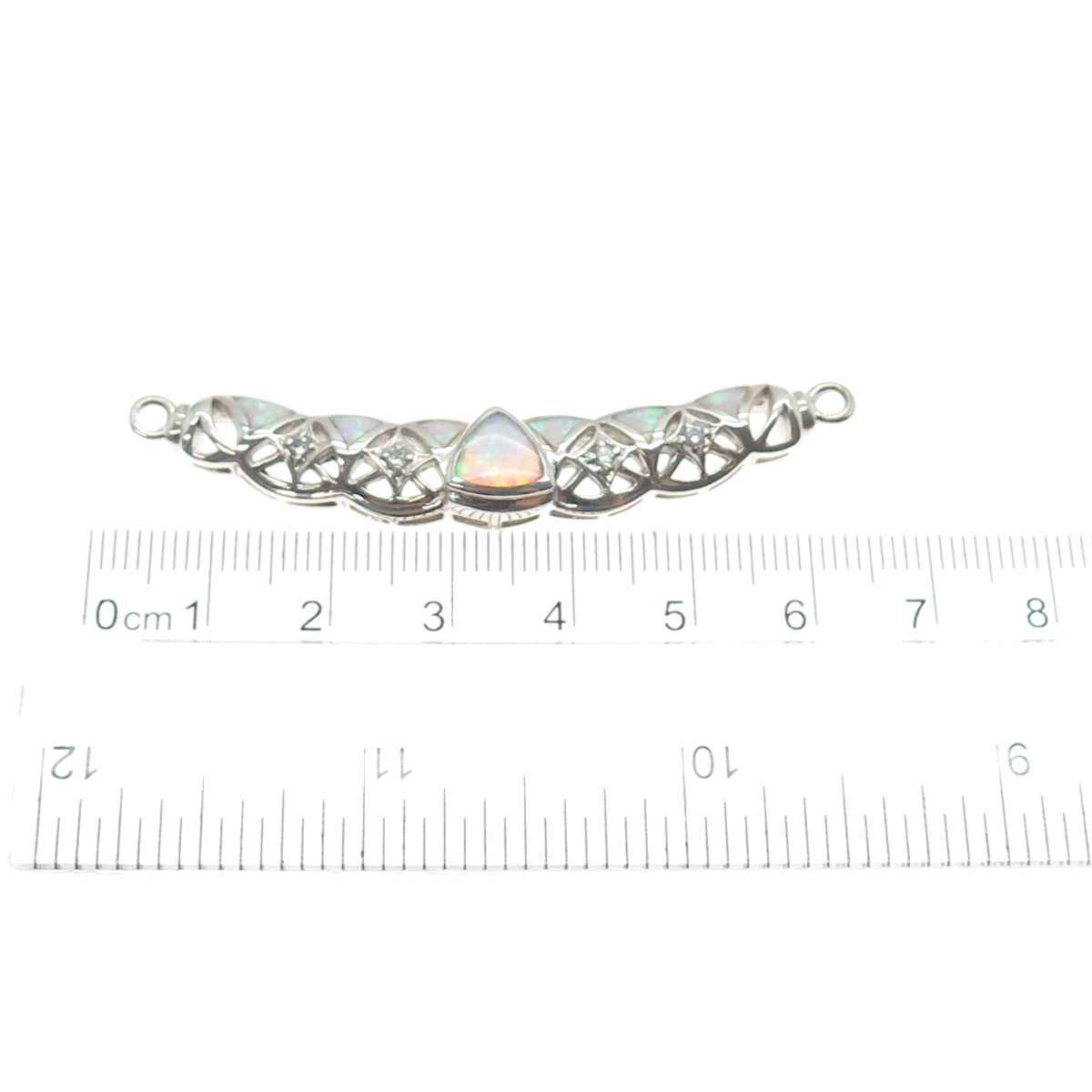 925 Sterling Silver Vintage Real Opal & C Z Centerpiece Slide Pendant