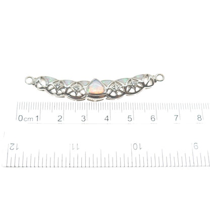 925 Sterling Silver Vintage Real Opal & C Z Centerpiece Slide Pendant