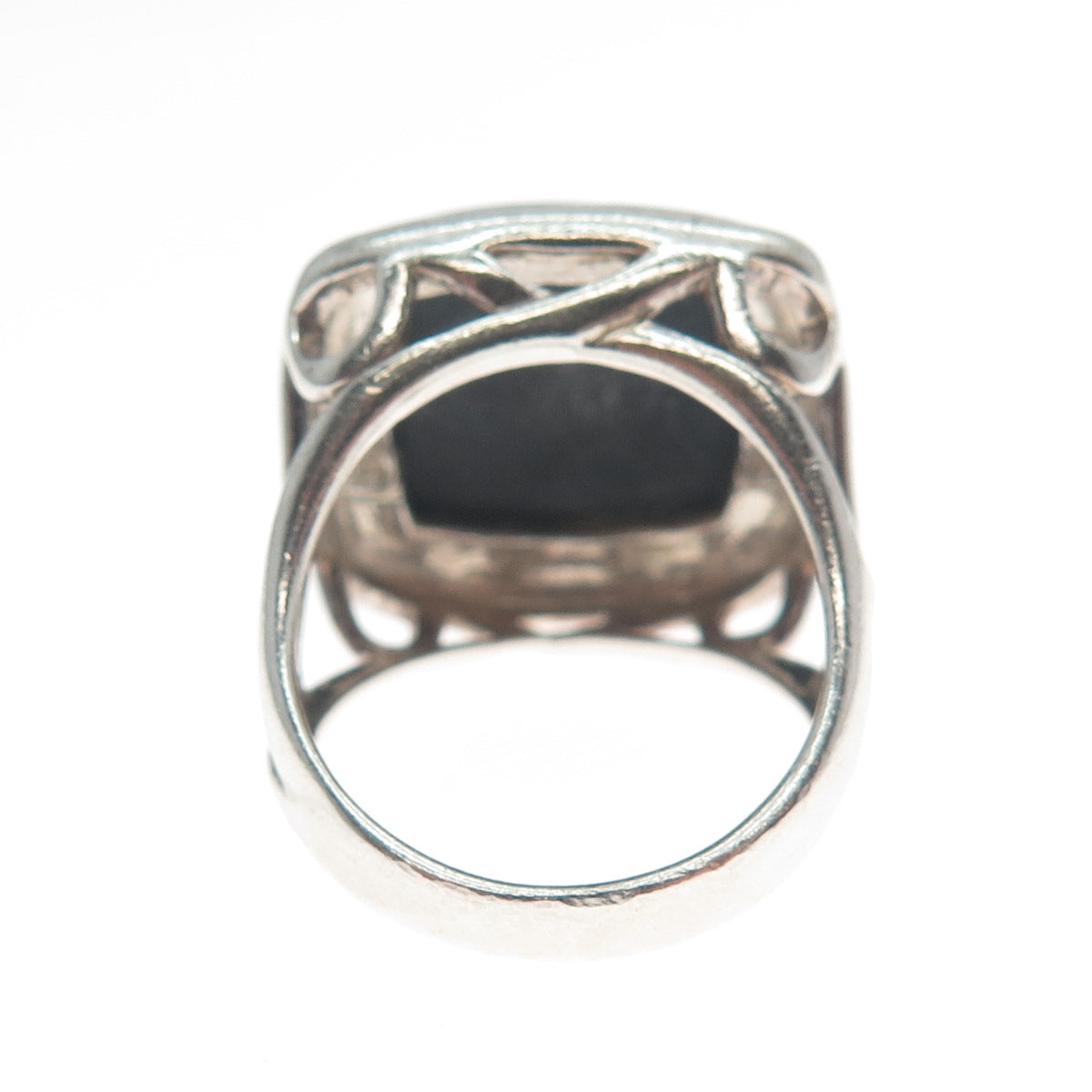 SX SALLY C 925 Sterling Silver Vintage Real Black Onyx Woven Ring Size 7