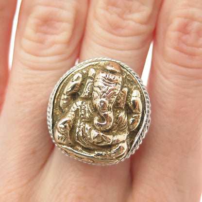 925 Sterling Silver 2-Tone Vintage Jaya Ganesha Elephant Ring Size 7.25