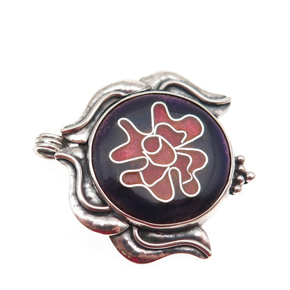 Ursula 925 Sterling Silver Vintage Enamel Floral Modernist Charm Pendant