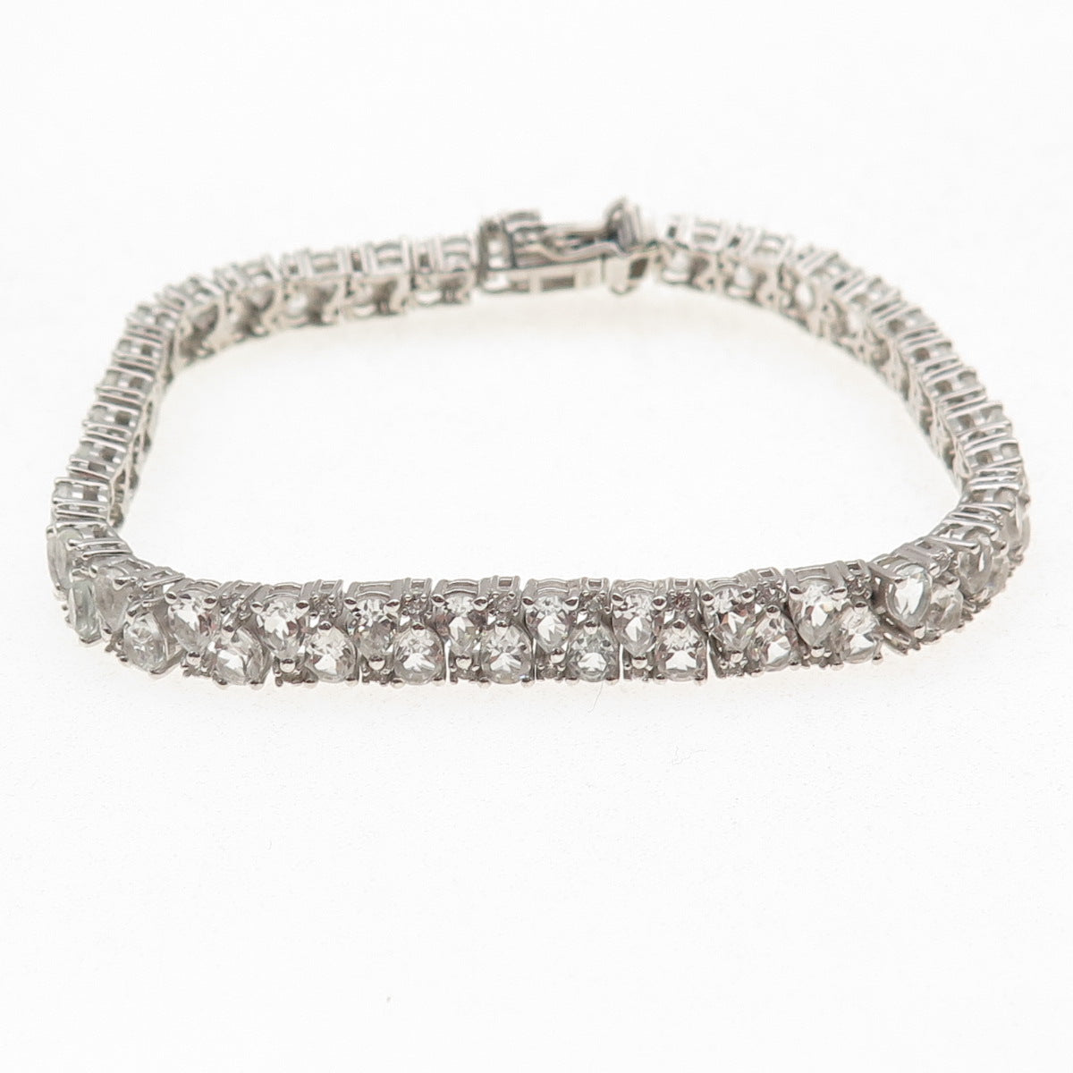 D'Joy 925 Sterling Silver Real Pear & Round-Cut White Topaz Bracelet 7.5"