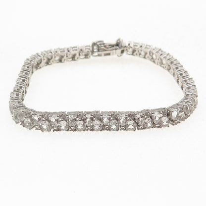 D'Joy 925 Sterling Silver Real Pear & Round-Cut White Topaz Bracelet 7.5"