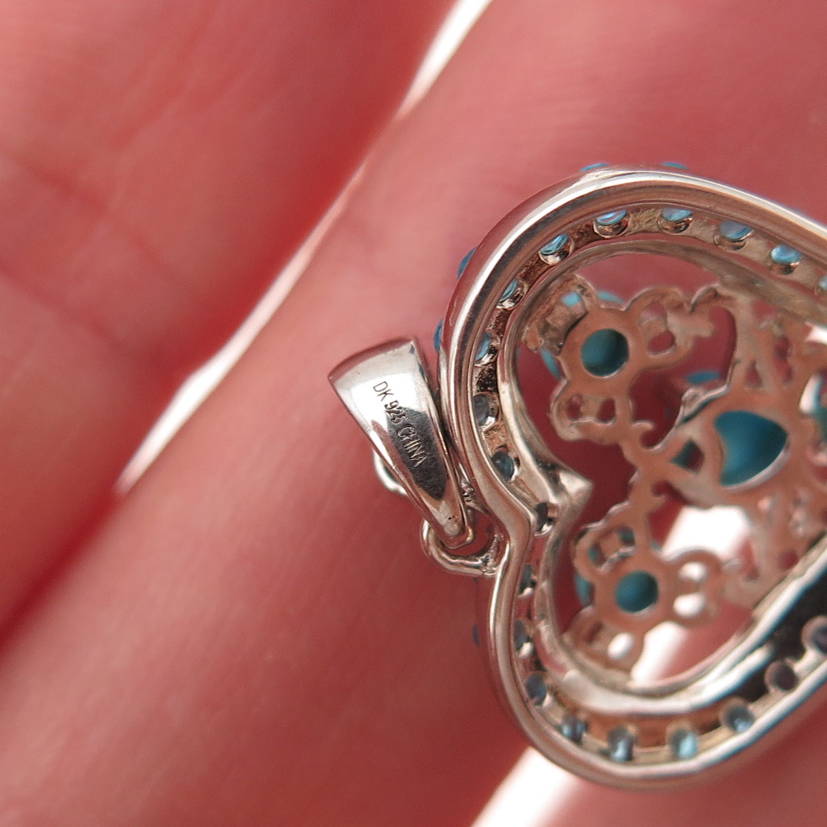 925 Sterling Silver Real Turquoise & Apatite Heart Charm Pendant