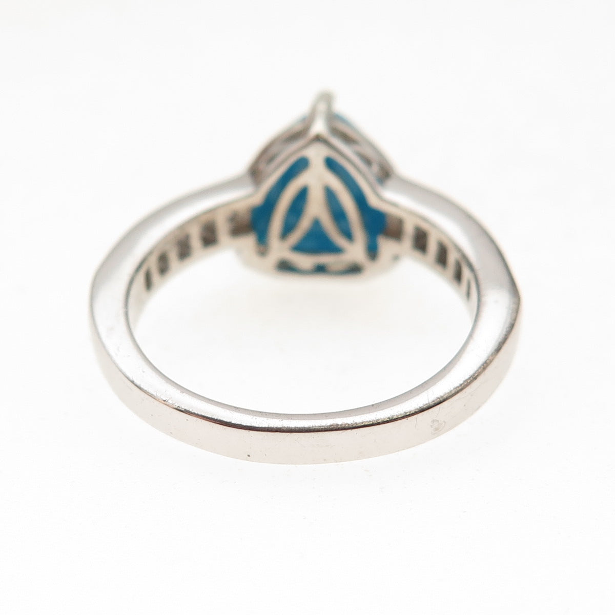 Chuck Clemency 925 Sterling Silver Real Turquoise & White Topaz Ring Size 8.25