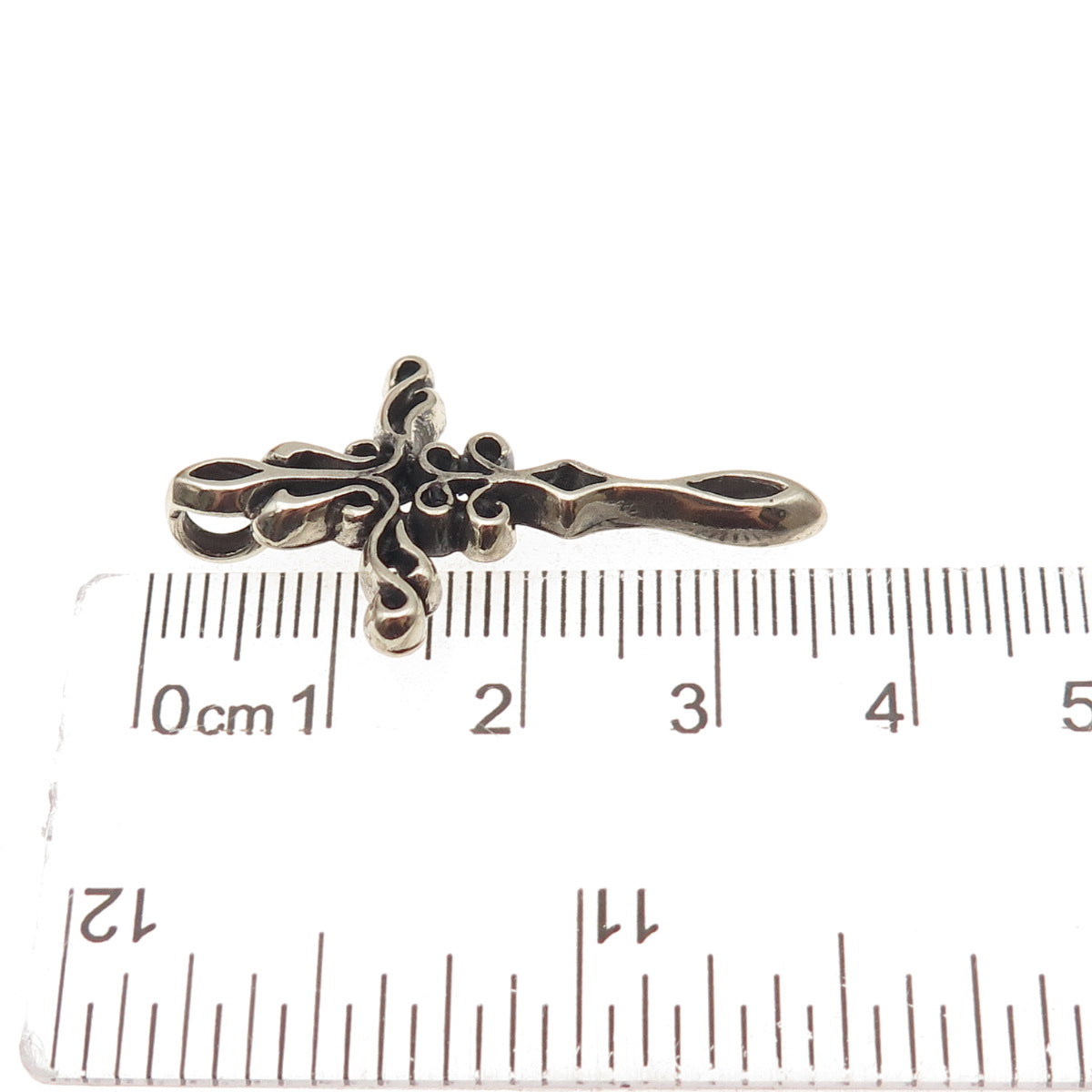 925 Sterling Silver Vintage Fleur de Lis Cross Oxidized Slide Pendant