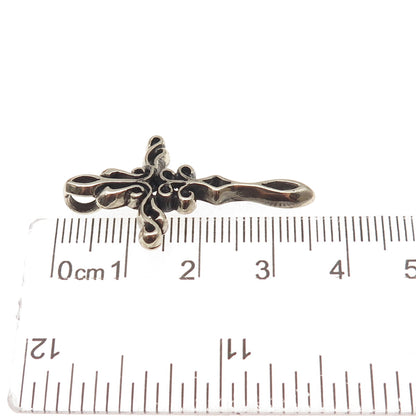 925 Sterling Silver Vintage Fleur de Lis Cross Oxidized Slide Pendant