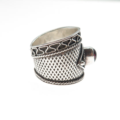 925 Sterling Silver Vintage Real Tourmaline Modernist Oxidized Ring Size 6.75