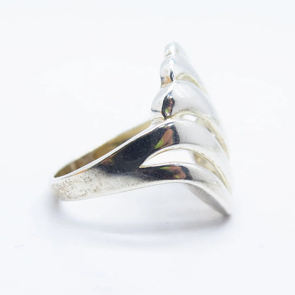 925 Sterling Silver Vintage Ribbed Ring Size 7