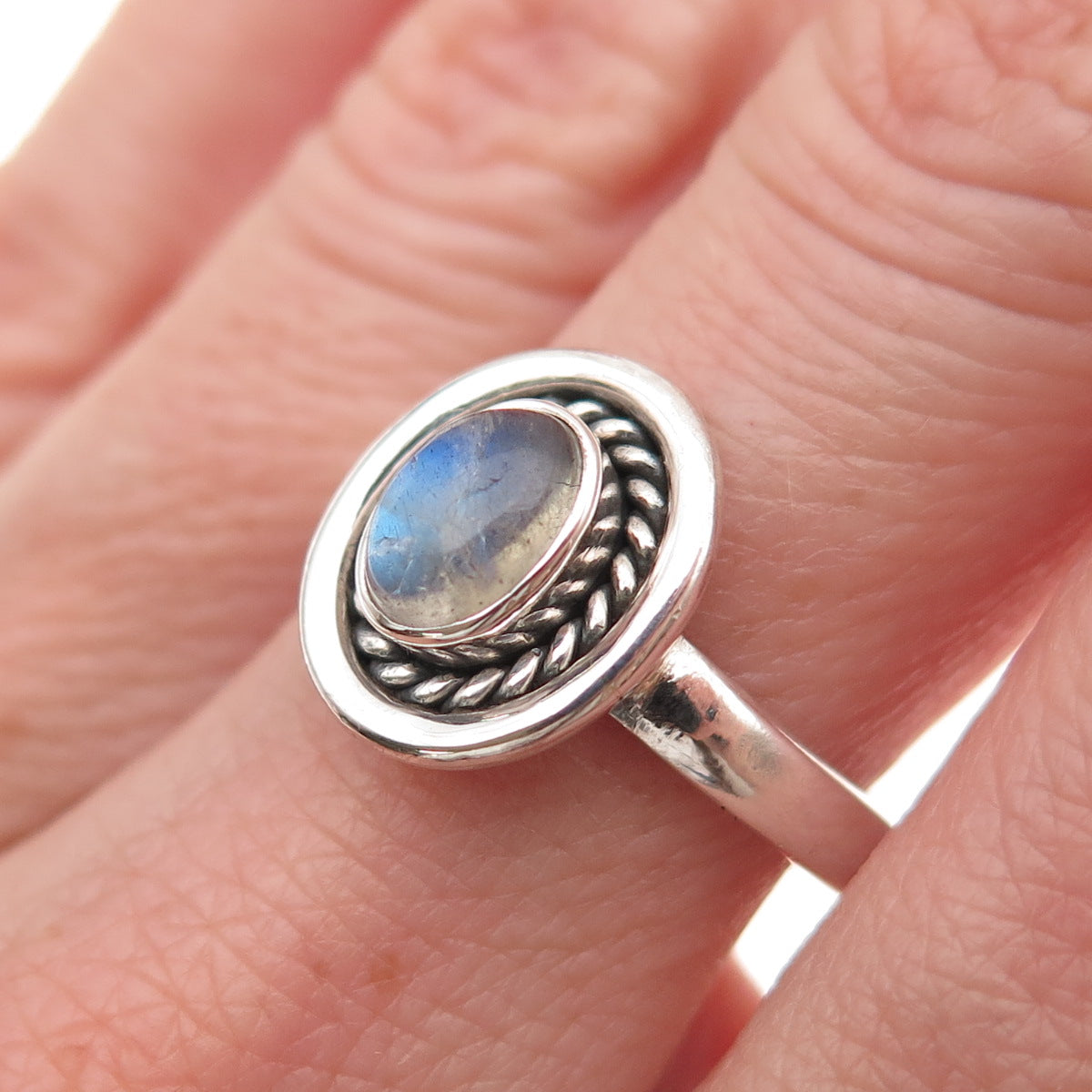 925 Sterling Silver Vintage Real Moonstone Oxidized Ring Size 7.25
