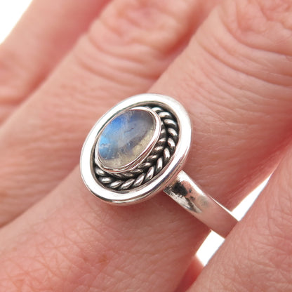 925 Sterling Silver Vintage Real Moonstone Oxidized Ring Size 7.25