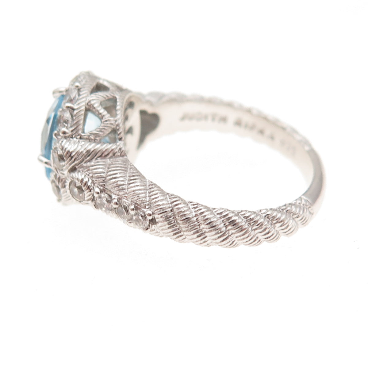 Judith Ripka 925 Sterling Silver Real Blue Topaz & C Z Ring Size 7.25