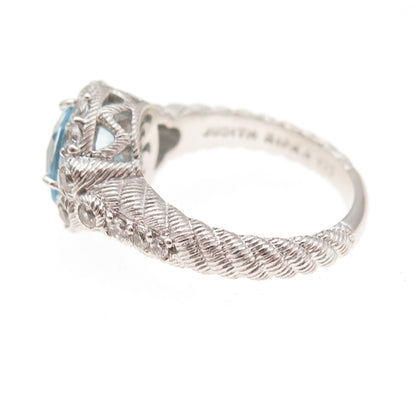 Judith Ripka 925 Sterling Silver Real Blue Topaz & C Z Ring Size 7.25