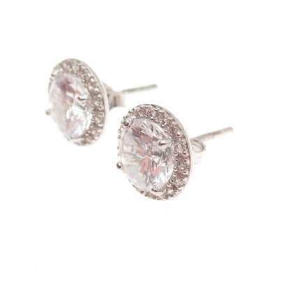 925 Sterling Silver Round-Cut C Z Stud Earrings