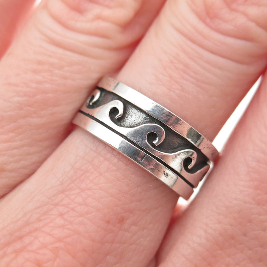 925 Sterling Silver Vintage Viking Wave Oxidized Band Ring Size 7