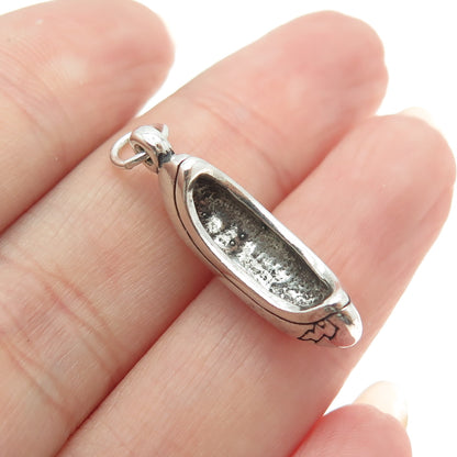 SUN WEST 925 Sterling Silver Vintage Canoe 3D Charm Pendant