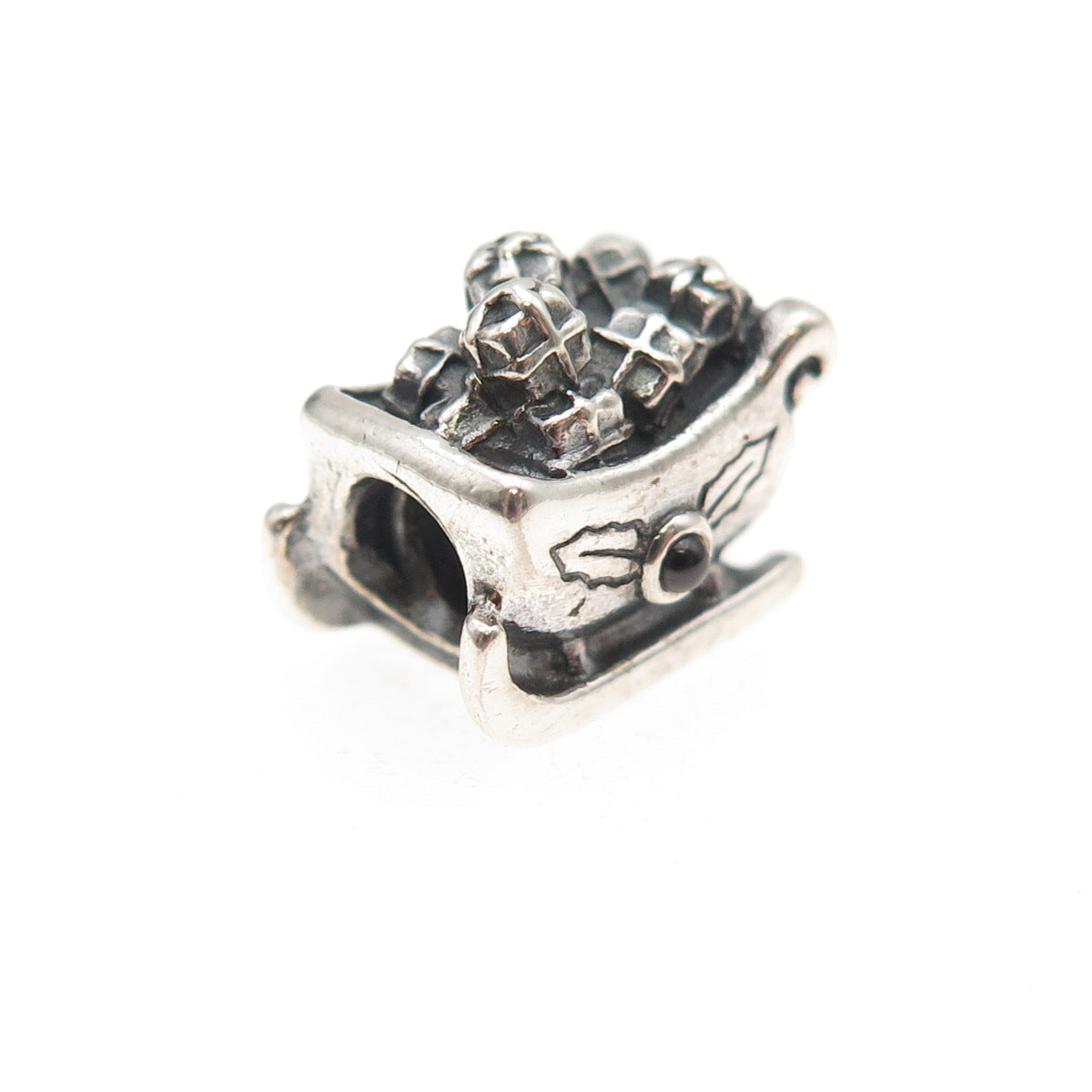 Pandora 925 Sterling Silver Real Red Garnet Santa's Sleigh Slide Bead Charm