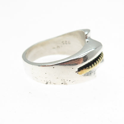 925 Sterling Silver 2-Tone Vintage Mexico Modernist Ring Size 7.25