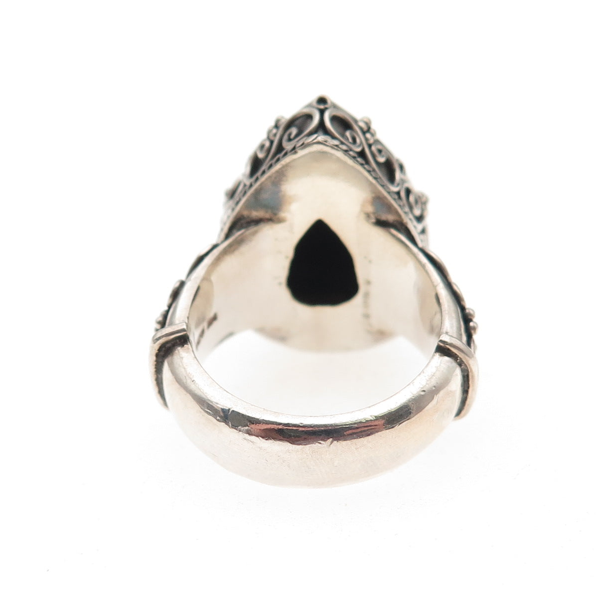 Suarti Bali 925 Sterling Silver Vintage Real Black Onyx Swirl Ring Size 7.25