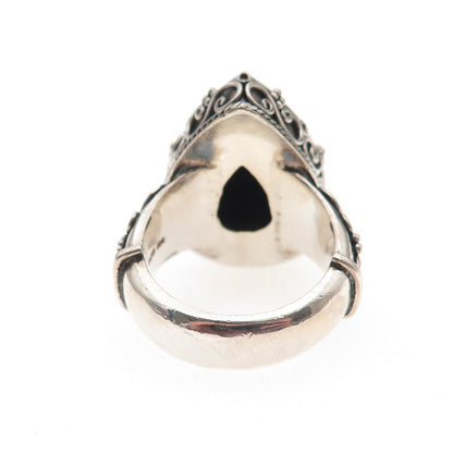 Suarti Bali 925 Sterling Silver Vintage Real Black Onyx Swirl Ring Size 7.25
