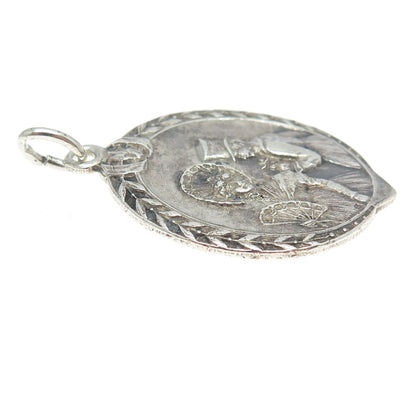 800 Silver Antique Art Deco Romantic Scene Pendant