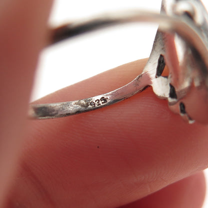 925 Sterling Silver Vintage Real MOP Beaded Oxidized Ring Size 6